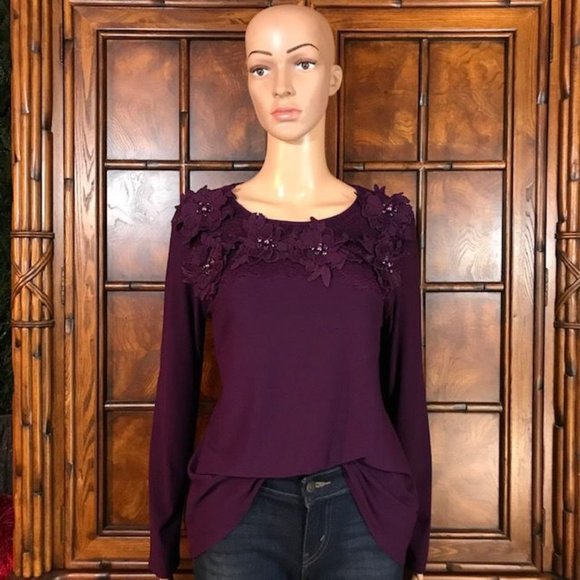 Antthony Original Violet 3D Jewel Beaded Floral Top - Picture 1 of 13